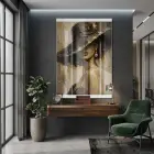 Şapkalı Kadın Siyah Altın Tonları Tekli Cam Tablo Salon Oturma Odası Duvar Dekoru