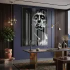 Karakter Portresi Monokrom Gri Tekli Cam Tablo Poster Dekoratif Obje