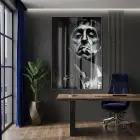 Karakter Portresi Monokrom Gri Tekli Cam Tablo Poster Dekoratif Obje