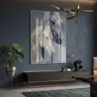Atlar Mavi Bej Altın Tekli Cam Tablo Poster Dekoratif Obje