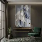 Atlar Mavi Bej Altın Tekli Cam Tablo Poster Dekoratif Obje