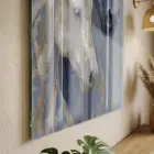 Atlar Mavi Bej Altın Tekli Cam Tablo Poster Dekoratif Obje