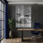 Yarış Otomobili Monokrom Beyaz Tekli Cam Tablo Ev Dekorasyonu Oda