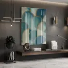 Geometrik Desen Turkuaz Bej Tonlar Tekli Cam Tablo Salon Oturma Odası Duvar Dekoru
