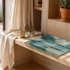 Geometrik Desen Turkuaz Bej Tonlar Tekli Cam Tablo Salon Oturma Odası Duvar Dekoru