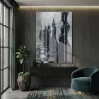 Satranç Taşları Siyah Beyaz Tonlar Tekli Cam Tablo Duvar Salon Aksesuarları