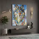 Mozaik Kurt Canlı Renkli Tekli Cam Tablo Duvar Salon Aksesuarları