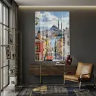 İstanbul Manzarası Canlı Kent Renkleri Tekli Cam Tablo Salon Oturma Odası Duvar Dekoru