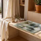 Ethereal Çiçekler Uçuk Yeşil Altın Tekli Cam Tablo Poster Dekoratif Obje