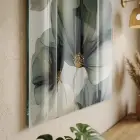 Ethereal Çiçekler Uçuk Yeşil Altın Tekli Cam Tablo Poster Dekoratif Obje