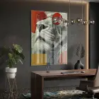Gözlüklü Aslan Kırmızı Gri Kontrast Tekli Cam Tablo Salon Oturma Odası Duvar Dekoru