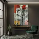Gözlüklü Aslan Kırmızı Gri Kontrast Tekli Cam Tablo Salon Oturma Odası Duvar Dekoru