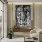 Aslan Portresi Gri Turuncu Tekli Cam Tablo Duvar Salon Aksesuarları