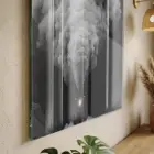 Tren Dumanı Monokrom Gri Tekli Cam Tablo Poster Dekoratif Obje