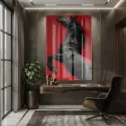 Şahlanan At Canlı Kırmızı Siyah Tekli Cam Tablo Ev Dekorasyonu Oda