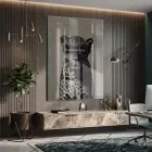 Leopar Portresi Siyah Beyaz Tonlar Tekli Cam Tablo Salon Oturma Odası Duvar Dekoru