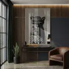 Leopar Portresi Siyah Beyaz Tonlar Tekli Cam Tablo Salon Oturma Odası Duvar Dekoru