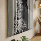 Leopar Portresi Siyah Beyaz Tonlar Tekli Cam Tablo Salon Oturma Odası Duvar Dekoru