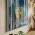 Narin Çiçekler Turkuaz Sarı Tonlar Tekli Cam Tablo Salon Oturma Odası Duvar Dekoru