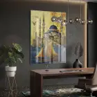 Osmanlı Şehri Sıcak Sarı Mavi Tekli Cam Tablo Ev Dekorasyonu Oda