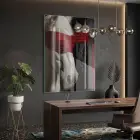 Drapeli Heykel Beyaz Kırmızı Kontrast Tekli Cam Tablo Ev Dekorasyonu Oda