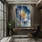 Transparan Çiçek Mavi Gri Ton Tekli Cam Tablo Poster Dekoratif Obje
