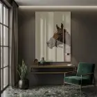 At Portresi Sıcak Kahve Bej Tekli Cam Tablo Salon Oturma Odası Duvar Dekoru