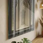 İslami Mimari Altın Bej Tonlar Tekli Cam Tablo Salon Oturma Odası Duvar Dekoru