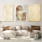 Krem Geometrik Desenli Üçlü Kanvas Tablo Seti