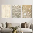 Krem ve Beyaz Tonlar Üçlü Kanvas Tablo Seti