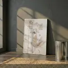 Botanik Çiçek Sıcak Bej Tonları Tekli Beyaz Metal Çerçeveli Cam Tablo Duvar Salon