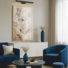 Botanik Çiçek Sıcak Bej Tonları Tekli Gold Metal Çerçeveli Cam Tablo Ev Dekorasyonu