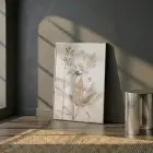 Botanik Çiçek Sıcak Bej Tonları Tekli Gümüş Metal Çerçeveli Cam Tablo Ev Dekorasyonu