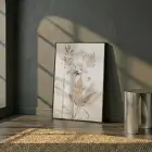 Botanik Çiçek Sıcak Bej Tonları Tekli Siyah Metal Çerçeveli Cam Tablo Salon Oturma