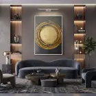 Altın Spiral Siyah Tonları Tekli Beyaz Metal Çerçeveli Cam Tablo Duvar Salon Aksesuarları