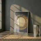 Altın Spiral Siyah Tonları Tekli Beyaz Metal Çerçeveli Cam Tablo Duvar Salon Aksesuarları