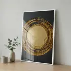 Altın Spiral Siyah Tonları Tekli Beyaz Metal Çerçeveli Cam Tablo Duvar Salon Aksesuarları