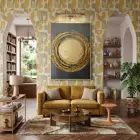 Altın Spiral Siyah Tonları Tekli Gold Metal Çerçeveli Cam Tablo Yatak Odası Koridor
