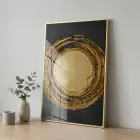 Altın Spiral Siyah Tonları Tekli Gold Metal Çerçeveli Cam Tablo Yatak Odası Koridor