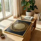 Altın Spiral Siyah Tonları Tekli Gold Metal Çerçeveli Cam Tablo Yatak Odası Koridor