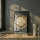 Altın Spiral Siyah Tonları Tekli Metal Çerçeveli Cam Tablo Ev Dekorasyonu Oda