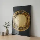 Altın Spiral Siyah Tonları Tekli Metal Çerçeveli Cam Tablo Ev Dekorasyonu Oda