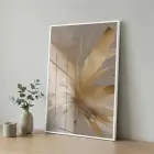 Soyut Patlama Sıcak Altın Bej Tekli Beyaz Metal Çerçeveli Cam Tablo Poster Dekoratif