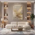 Soyut Patlama Sıcak Altın Bej Tekli Gold Metal Çerçeveli Cam Tablo Duvar Salon
