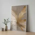 Soyut Patlama Sıcak Altın Bej Tekli Gümüş Metal Çerçeveli Cam Tablo Duvar Salon