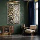 Yaprak Damarı Altın Siyah Tonları Tekli Beyaz Metal Çerçeveli Cam Tablo Yatak Odası