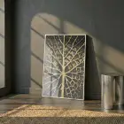 Yaprak Damarı Altın Siyah Tonları Tekli Beyaz Metal Çerçeveli Cam Tablo Yatak Odası