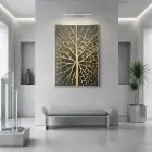 Yaprak Damarı Altın Siyah Tonları Tekli Gold Metal Çerçeveli Cam Tablo Yatak Odası