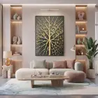 Yaprak Damarı Altın Siyah Tonları Tekli Metal Çerçeveli Cam Tablo Ev Dekorasyonu Oda