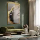Soyut Yüz Sıcak Altın Tonlar Tekli Gold Metal Çerçeveli Cam Tablo Yatak Odası
